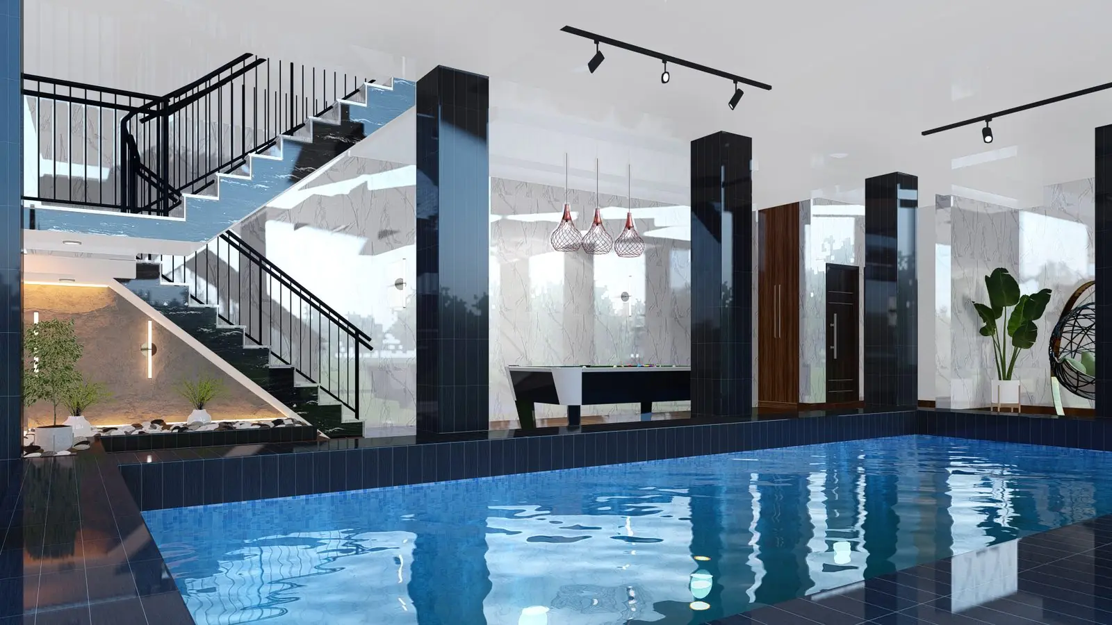 Priestley Apartments — pool level, 3D model