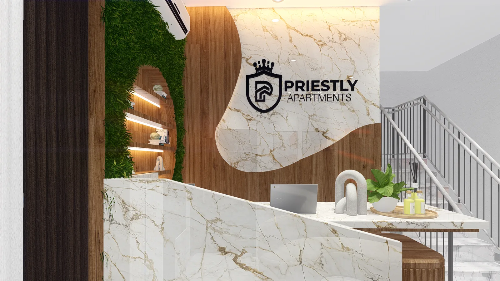 Priestley Apartments reception, as modelled in 3D